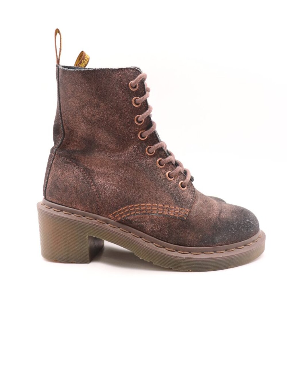 Doc Dr. Martens Clemency Women's 6 Brown Shiny Suede Heeled Boots Shoes
